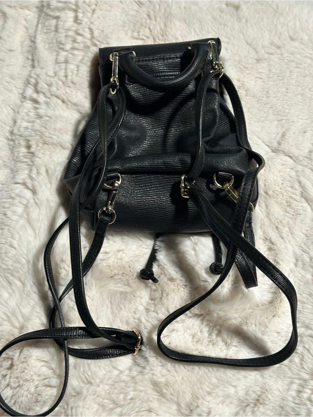 Black Faux Leather Drawstring Backpack from Victoria’s Secret NWOT - Picture 2 of 3